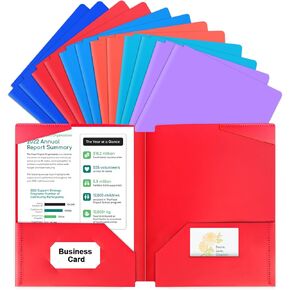 Habgp Plastic Folders with Pockets, 6 Color Heavy Duty Pocket Folders, Letter Size 2 Pockets Folders with Business Card Holder and Carved Line Pockets for Documents Office School, 6 Pack
