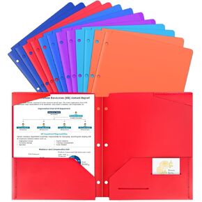 Plastic Folders with Pockets, Pocket Folders for 3 Hole Punched Binder Folder, 6 Color Heavy Duty Letter Size File Pockets Folders for Documents Office School, 6 Pack