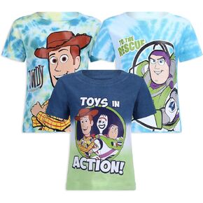 Disney Toy Story Boys’ 3 Pack T-Shirts for Toddler and Little Kids – Blue/White/Green/Yellow
