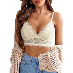 Avidlove Bralette Wireless Lace Camisole V-Neck Double-Layered Y2K Crop Top