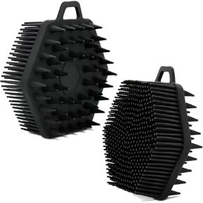 2 PCS Silicone Body Scrubber for Use in Shower, 2 in 1 Silicone Bath and Shampoo Brush, Silicone Loofah, Exfoliating Body Brush, Head Scrubber, Scalp Massager, Easy to Clean,Hangable (Pink&Black)