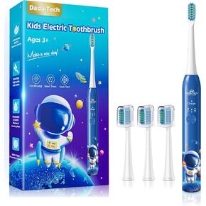 DADA-TECH Kids Electric Toothbrush Rechargeable, Soft Tooth Brush with Timer Powered by Sonic Technology for Children Boys and Girls Age 3+, Waterproof and 3 Modes (Astronaut Black)