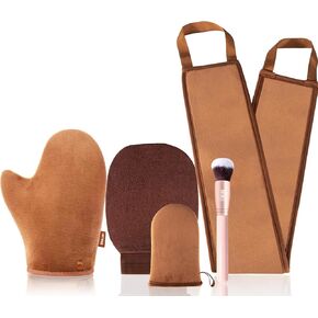 5 Pack Self Tanning Mitt Applicator Kit, Self Tanner Mitt Includes Self Tan Glove, Face Tan Mitt, Back Lotion Applicator, Exfoliating Glove, Tanning Brush Multi-Purpose Self-Tanning Set(Black)
