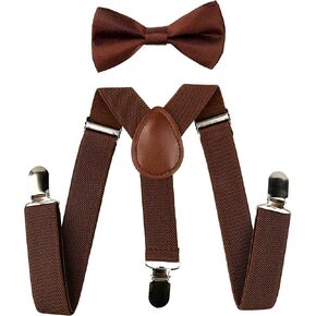 Child Kids Suspenders Bowtie Set Adjustable Elastic Y-Back Design with Strong Metal Clips for Boys and Girls