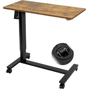 TOPSKY Electric Height Adjustable Overbed Bedside Table with Wheels for Home Office Use (Black + Black Frame)