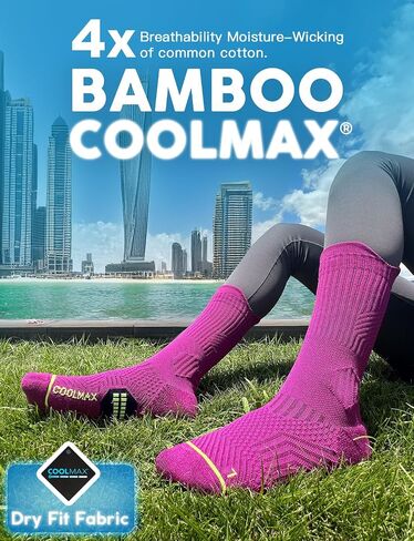 Womens Coolmax Bamboo Viscose Compression Running Crew Socks, Moisture-Wicking Anti-Blister Hiking&Gym Athletic in Saudi Arabia
