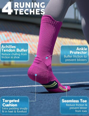 Womens Coolmax Bamboo Viscose Compression Running Crew Socks, Moisture-Wicking Anti-Blister Hiking&Gym Athletic in Saudi Arabia