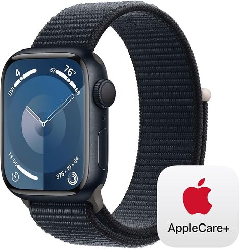 Apple Watch Series 9 [GPS 45mm] Smartwatch with Midnight Aluminum Case with Midnight Sport Band M/L, Water Resistant with AppleCare+ (2 Years) in Saudi Arabia