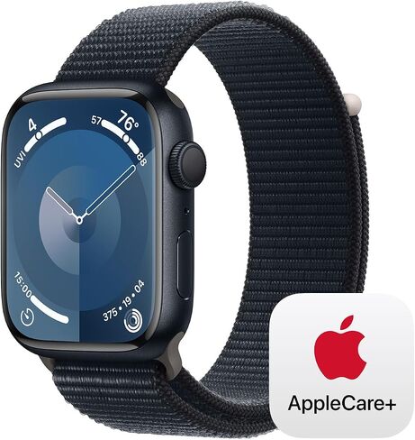 Apple Watch Series 9 [GPS 45mm] Smartwatch with Midnight Aluminum Case with Midnight Sport Band M/L, Water Resistant with AppleCare+ (2 Years) in Saudi Arabia
