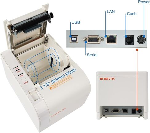 Rongta Thermal Receipt Printer, 80mm Receipt Printers, Thermal Pos Printer with Auto Cutter Support Cash Drawer,USB Serial Ethernet Support ESC/POS, Compatible with Windows/Mac/Linux in Kuwait