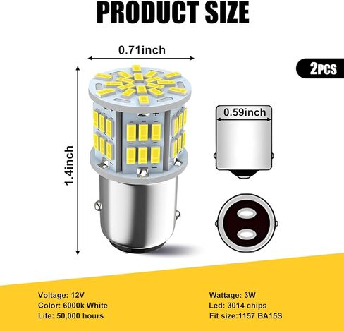 Pack-2 Car 1156 LED Turn Signal Light Bulb, Single Contact 6800K Super Bright Bulb Replacement, 1141 1003 7506 BA15S Plug and Play Light Bulb, Universal Lighting Accessory for Cars (White) in Kuwait