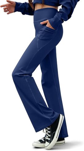 Girl's Flare Leggings with Pockets High Waisted Yoga Pants Kids Dance Pants Bootcut Pants Activewear for Teens in Saudi Arabia