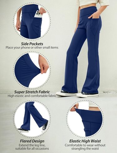 Girl's Flare Leggings with Pockets High Waisted Yoga Pants Kids Dance Pants Bootcut Pants Activewear for Teens in Saudi Arabia
