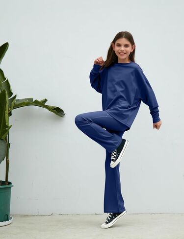 Girl's Flare Leggings with Pockets High Waisted Yoga Pants Kids Dance Pants Bootcut Pants Activewear for Teens in Saudi Arabia