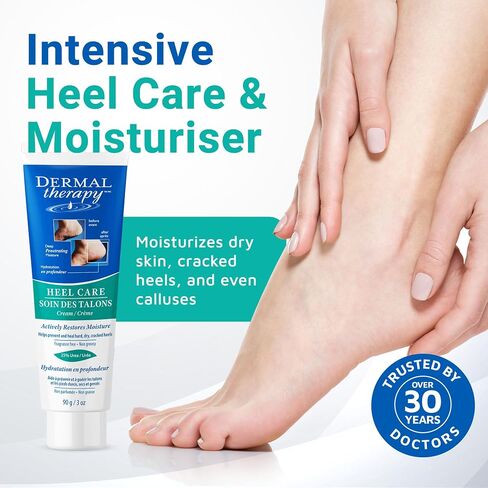Dermal Therapy - Heel Care Cream, Foot Cream for Dry Cracked Heels, Intense Foot Moisturizer with Urea and AHA, Foot Lotion and Feet Exfoliator with Non-Greasy Formula, 3 o.z. in Saudi Arabia