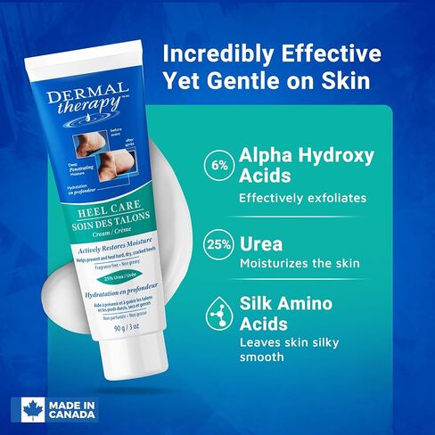 Dermal Therapy - Heel Care Cream, Foot Cream for Dry Cracked Heels, Intense Foot Moisturizer with Urea and AHA, Foot Lotion and Feet Exfoliator with Non-Greasy Formula, 3 o.z. in Saudi Arabia