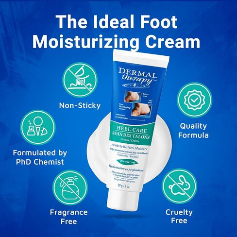 Dermal Therapy - Heel Care Cream, Foot Cream for Dry Cracked Heels, Intense Foot Moisturizer with Urea and AHA, Foot Lotion and Feet Exfoliator with Non-Greasy Formula, 3 o.z. in Saudi Arabia