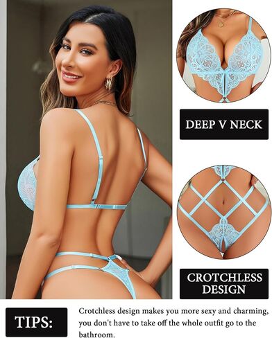Avidlove Women Lingeries Deep V Teddy Lingerie Sexy Lace Bodysuit Cut Out One Piece Mini Babydoll in Saudi Arabia