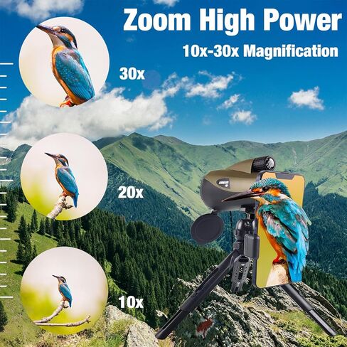 Andmars Zoom 10-30x60 منظار أحادي عالي الطاقة عالي الدقة للبالغين. تلسكوب مقاوم للماء مع حافظة جلدية وجسم معدني ومحول هاتف وحامل ثلاثي القوائم. FMC المغلفة ومنشور BAK4. لصيد الطيور والمشي لمسافات طويلة. (أخضر) in Kuwait