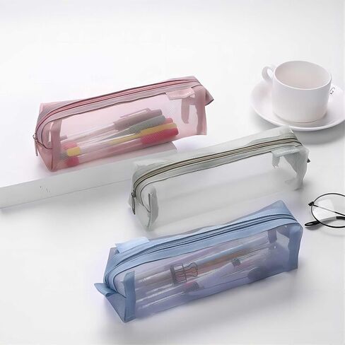 Mesh Cosmetic Bag Portable Clear Makeup Bags Mesh Zipper Pouch for Home Office Travel Accessories Organizer (2PCS Black & Grey) in Kuwait
