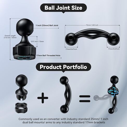 iGoevo 25mm/1 inch Ball Adapter Fits for RAM Mounts B Size Double Socket Arm, for 17mm Swivel Ball, Compatible with 1" Mount Base Dual, Fit for RAM Mounting Brackets Pattern in Kuwait