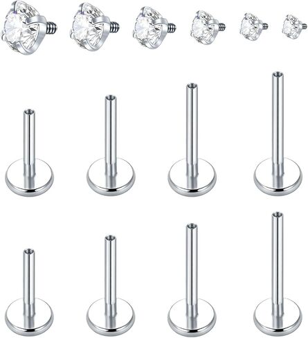 Aumeo 16G 18G Labret Jewelry Surgical Steel Internally Threaded Lip Rings Nose Stud Earrings CZ Tragus Medusa Monroe Piercing Jewelry in Saudi Arabia