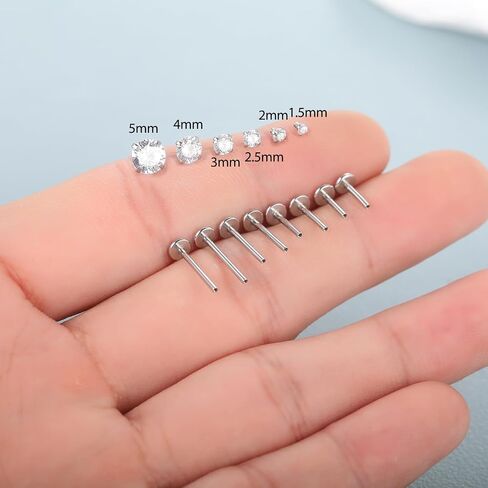 Aumeo 16G 18G Labret Jewelry Surgical Steel Internally Threaded Lip Rings Nose Stud Earrings CZ Tragus Medusa Monroe Piercing Jewelry in Saudi Arabia