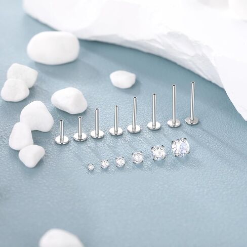 Aumeo 16G 18G Labret Jewelry Surgical Steel Internally Threaded Lip Rings Nose Stud Earrings CZ Tragus Medusa Monroe Piercing Jewelry in Saudi Arabia