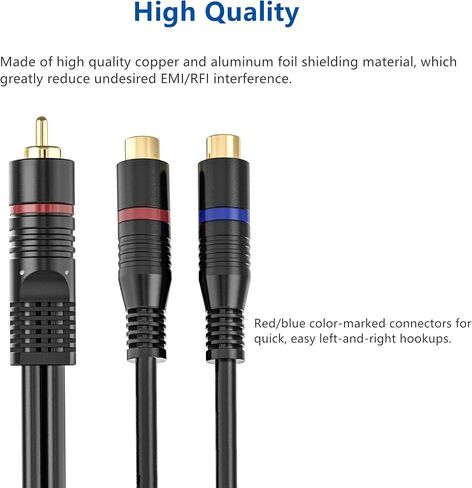 RCA Splitter, 2 Pack RCA Male to Dual RCA Female Y Splitter Cable Stereo to Mono Adapter, 8 Inches Gold Plated Audio Cable Cord RFAdapter for Subwoofer Speaker,RF0A0206A-CA in Kuwait