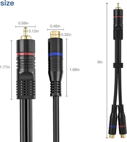 RCA Splitter, 2 Pack RCA Male to Dual RCA Female Y Splitter Cable Stereo to Mono Adapter, 8 Inches Gold Plated Audio Cable Cord RFAdapter for Subwoofer Speaker,RF0A0206A-CA in Kuwait