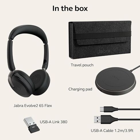 Jabra Evolve2 65 Flex Wireless Stereo Headset - Bluetooth, Noise-Cancelling ClearVoice Technology & Hybrid ANC - Works with All Leading UC Platforms Such As Zoom & Google Meet - Black in Saudi Arabia