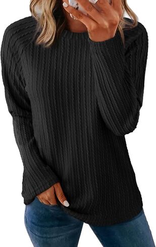 Dokotoo Long Sleeve Tops 2024 Fall Fashion Trendy T-Shirts Crewneck Casual Knit Basic Tee in Saudi Arabia