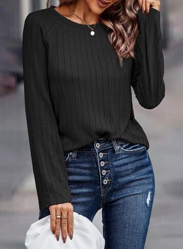 Dokotoo Long Sleeve Tops 2024 Fall Fashion Trendy T-Shirts Crewneck Casual Knit Basic Tee in Saudi Arabia