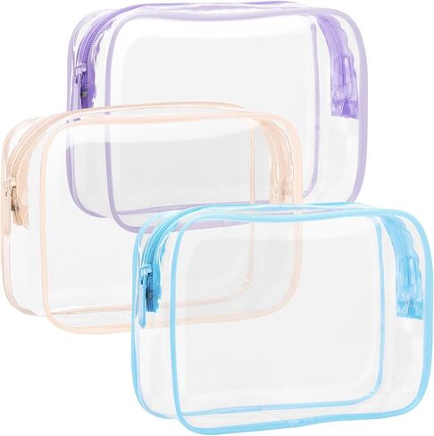 F-color TSA Approved Toiletry Bag 5 Pack Clear Toiletry Bags - Quart Size Travel Bag, Clear Cosmetic Makeup Bags for Women Men, Carry on Airport Airline Compliant Bag, 5 Colors in Kuwait