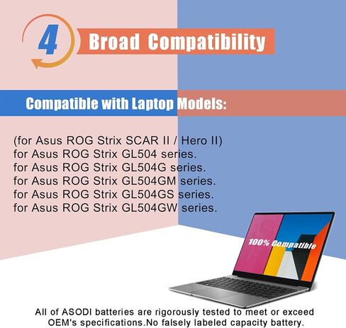 ASODI B31N1726 48Wh استبدال بطارية الكمبيوتر المحمول ASUS TUF Gaming FX504 FX504G FX504GD FX504GE FX504GM FX505 FX505DT FX505DV FX505DY FX80 FX80G FX80GD FX86 A15 FA506 A17 FA706II B31BNEH A41LK9H in Saudi Arabia