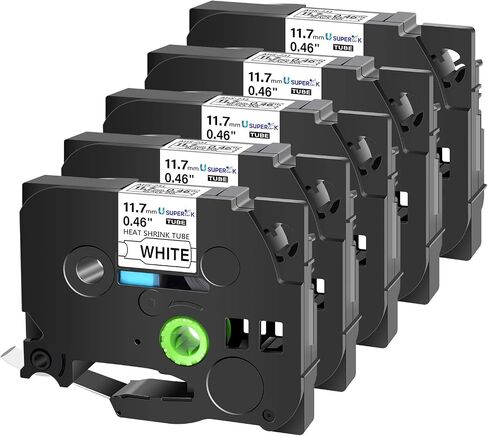 SuperInk 5 Pack Compatible for Brother HSe-221 HSe221 HS-221 HS221 Black on White Heat Shrink Tube Label Tape use in PT-D210 PT-D400 PT-E300 PT-E500 PT-P750WVP Printer (0.34''x 4.92ft, 8.8mm x 1.5m) in Kuwait