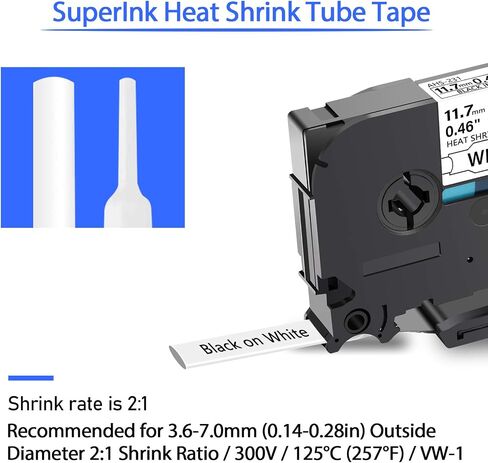 SuperInk 5 Pack Compatible for Brother HSe-221 HSe221 HS-221 HS221 Black on White Heat Shrink Tube Label Tape use in PT-D210 PT-D400 PT-E300 PT-E500 PT-P750WVP Printer (0.34''x 4.92ft, 8.8mm x 1.5m) in Kuwait