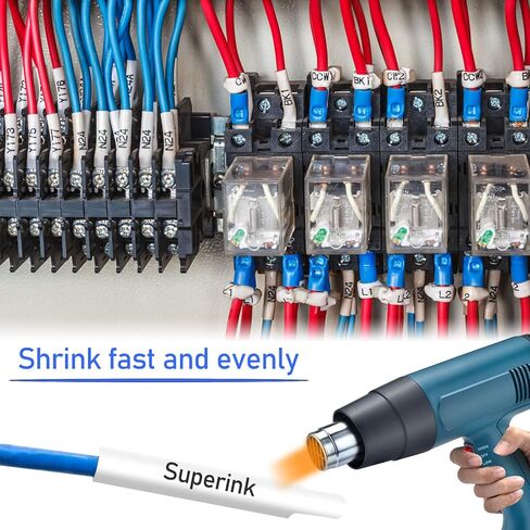 SuperInk 5 Pack Compatible for Brother HSe-221 HSe221 HS-221 HS221 Black on White Heat Shrink Tube Label Tape use in PT-D210 PT-D400 PT-E300 PT-E500 PT-P750WVP Printer (0.34''x 4.92ft, 8.8mm x 1.5m) in Kuwait