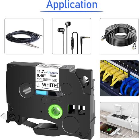 SuperInk 5 Pack Compatible for Brother HSe-221 HSe221 HS-221 HS221 Black on White Heat Shrink Tube Label Tape use in PT-D210 PT-D400 PT-E300 PT-E500 PT-P750WVP Printer (0.34''x 4.92ft, 8.8mm x 1.5m) in Kuwait