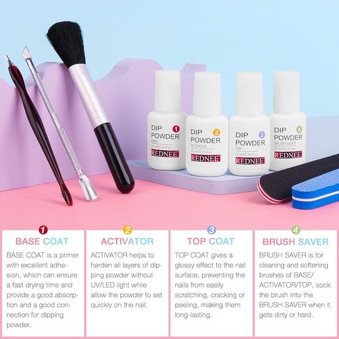REDNEE 33 قطعة مسحوق غمس سريع الجفاف للأظافر، 24 لونًا رمادي فضي لامع، تركيبة متقدمة من الأكريليك، نظام مسحوق غمس مع قاعدة وطبقة علوية منشط RE13 in Kuwait