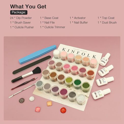 REDNEE 33 قطعة مسحوق غمس سريع الجفاف للأظافر، 24 لونًا رمادي فضي لامع، تركيبة متقدمة من الأكريليك، نظام مسحوق غمس مع قاعدة وطبقة علوية منشط RE13 in Kuwait