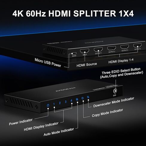 HDMI Splitter 1 in 2 Out 4K 60Hz 4:4:4, AVIDGRAM HDMI 2 Port Splitter with Copy, Downscaler, and Auto Mode for Dual Identical Display Support 1080p 120Hz HDR10, Compatible with Xbox, PS4 Pro, PS5 in Saudi Arabia