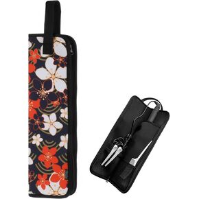 Beautyflier Universal Curling Iron Travel Case, Canvas Heat-Resistant Curling & Flat Iron Holder Travel Case, Hot Curling Iron Holder for Hair Tools Travel Bag or Daily Use (Blue Flower)
