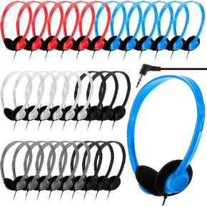 Yunsailing 30 Pack Class Set Headphones Bulk School Classroom Headphones for Kids Students Teens Libraries with 3.5mm Jack Samaritan's Purse Operation Christmas Charity Donation Supply (Multicolor)