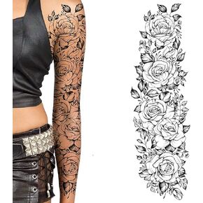 Temporary tatoo sleeve for women Stick on flower rose flora flowers adult temporary tattoo sticker transfer female body art realistic waterproof rockstar biker goth temp tattoo legs festival