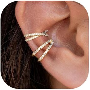 CASDAN Ear Cuffs for Women Non-Piercing 14k Gold Plated Cartilage Earrings Hypoallergenic Clips On Non Pierced Earrings Trendy Cubic Zirconia Adjustable Fake Earrings