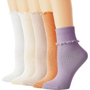 BISOUSOX Womens Ruffle Socks, White Frilly Socks for Women Turn-Cuff Lettuce Edge Cute Ankle Crew High Socks Size 5 7-9