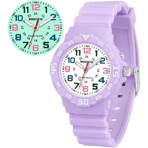 SOCICO Kids Analog Watch with Light for Boys Girls Waterproof Time Teaching Watch with Soft Band Learning Time Wrist Watch Easy to Read for Children Great Gifts