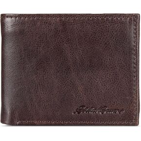 Eddie Bauer Men's Leather Removable Passcase Wallet with Embossed Sasquatch, Tan, One Size