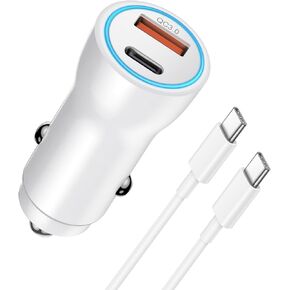 شاحن سيارة iPhone 15 [معتمد من MFi] محول شاحن سيارة USB C مزدوج المنفذ 43 وات مع كابل شحن سريع USB-C إلى C لأجهزة iPhone 15/15 Plus/15 Pro/15 Pro Max/14/13/12، iPad Pro/Air/ ميني